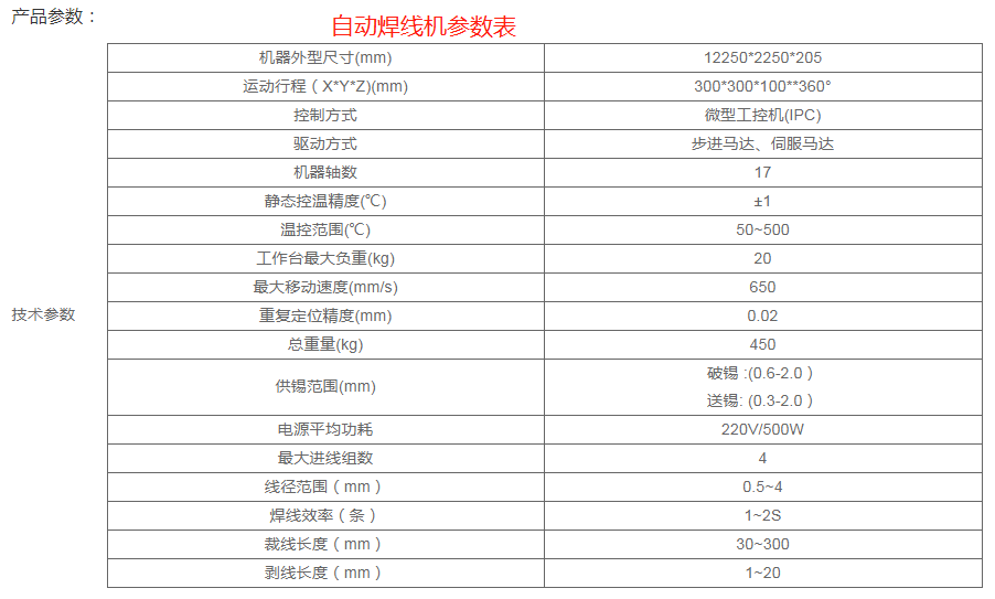 自動焊線機參數表